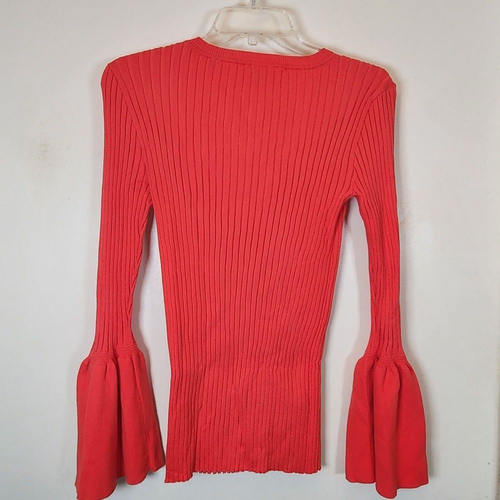 Cabi Style 5285 Cardigan Sweater Red Trumpet Sleeve Ribbed Snap Button Size S - Picture 5 of 5